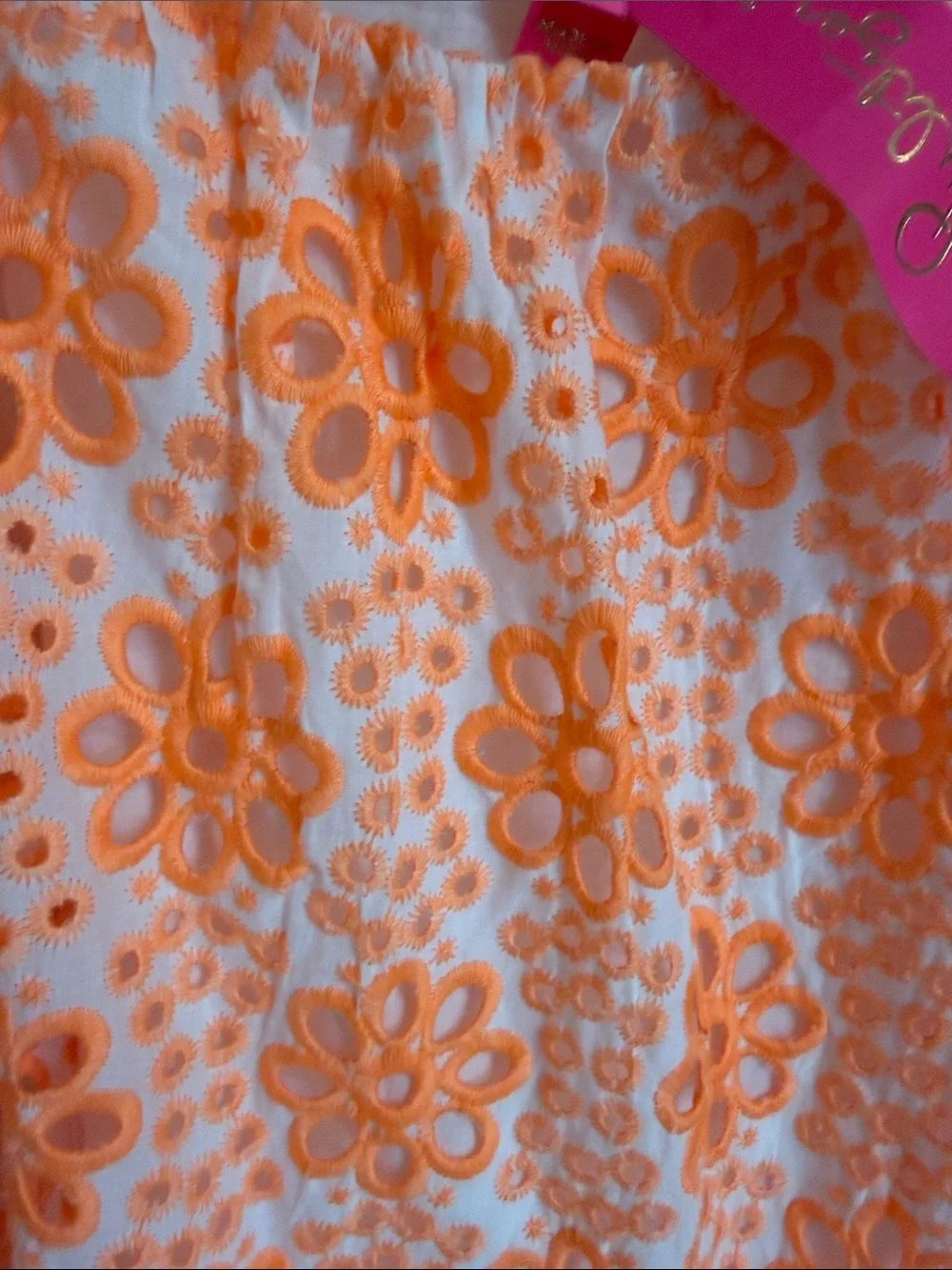 T2) Lilly Pulitzer 💐Off-Shoulder Orange Eyelet Puff-Sleeve Top